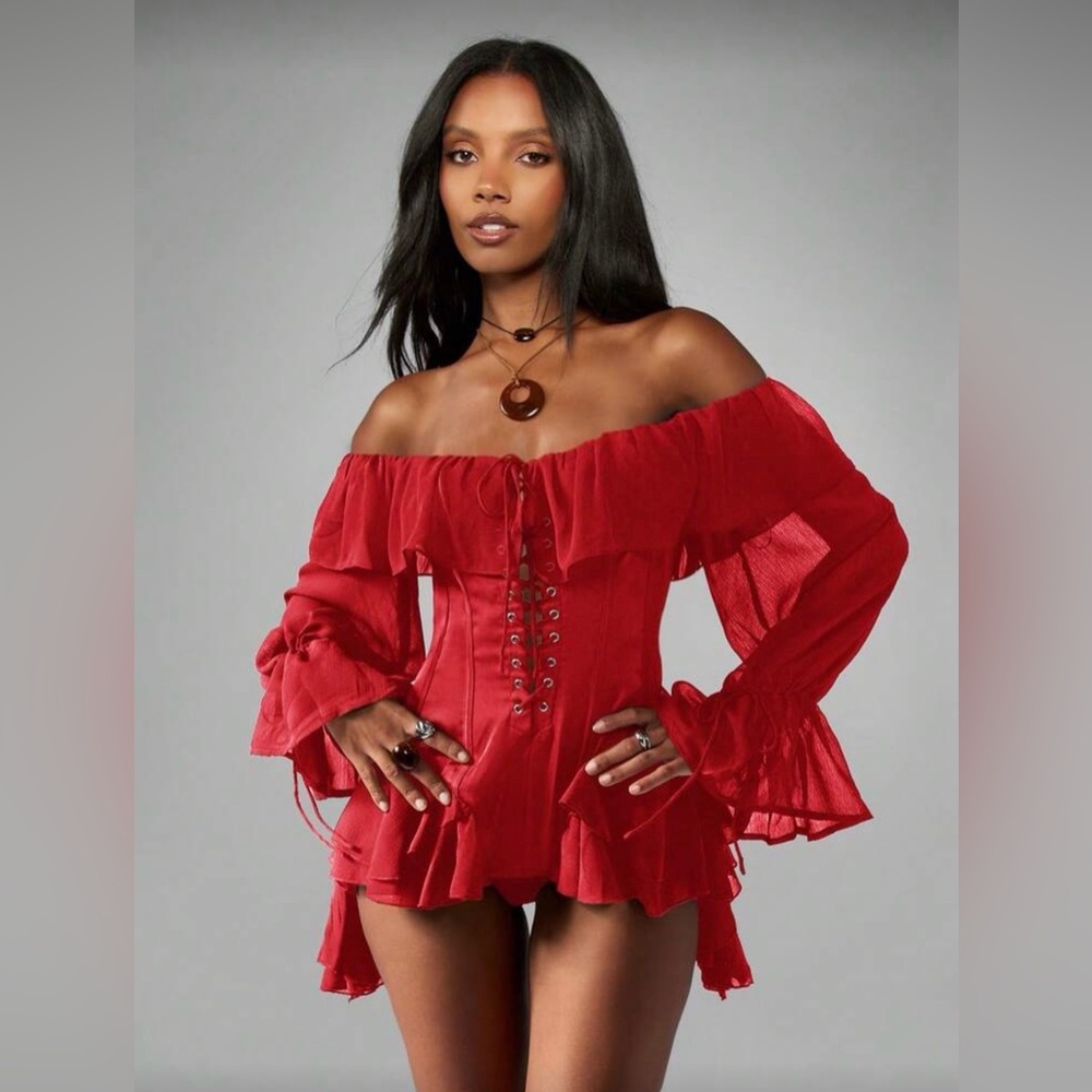 MISSGUIDED Off-Shoulder Red Corset Bodysuit